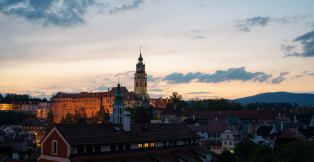Panoramic old town Cesky Krumlov city with castle view in Czech Republicのeditorial素材