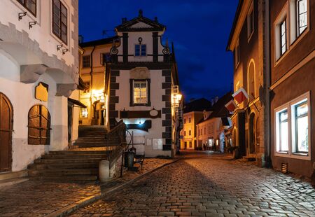 old town Cesky Krumlov in Czech Republic at night. Famous place and travel destination in Europe