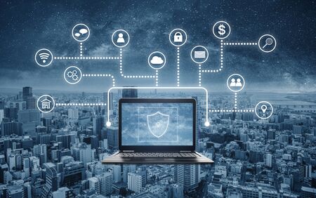 Internet and online network and cyber data security system technologyの写真素材