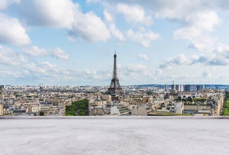 Eiffel tower, famous landmark and travel destination in France, Paris with empty concrete terraceの写真素材