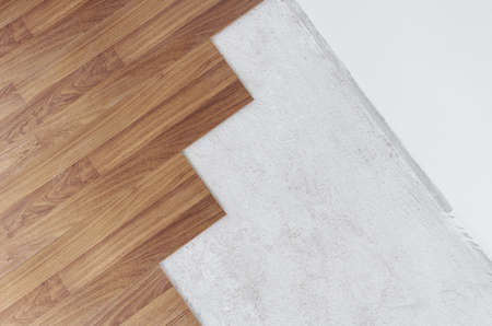 Wooden flooring installation and renovation, with base cement floorの写真素材