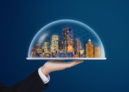 Building technology, home with real estate insurance, and smart cityの写真素材
