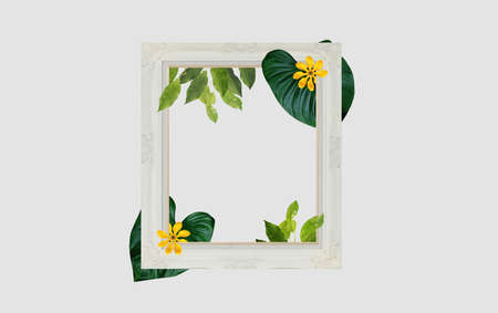 Retro picture frame with plants and flowers