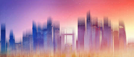 Silhouette skyscraper city skyline. Abstract city backgroundの写真素材