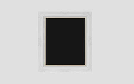 Vintage white picture frame, on white wallの写真素材