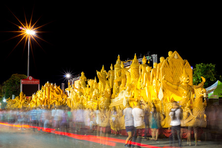 NAKHON RATCHASIMA, THAILAND - JULY 12   Thai candle festival of buddha on July 12, 2014 in Nakhon Ratchasima city, thailandのeditorial素材