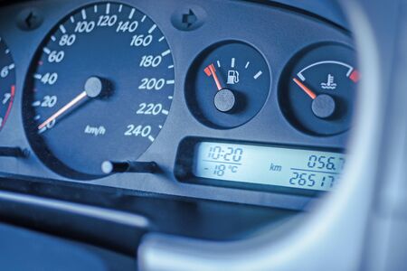 the electronic panel of the car shows a low temperature in the street a strong frost, Russian...