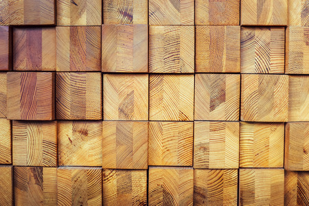 Decoration wooden blocks background patterrn. Interior from wooden beamsの写真素材