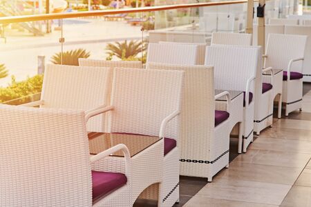 Empty terrace with table and chairs outdoorの写真素材