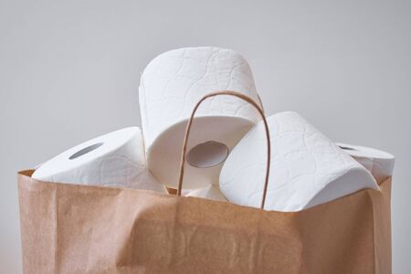 Toilet paper rolls in a shopping bag.の写真素材
