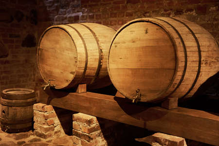 Two wine barrels in the old wine cellar