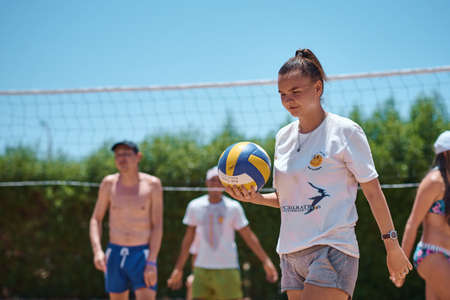 Sharm el sheikh, Egypt - Jyle 30, 2019: People playing beach volleyball in hotelのeditorial素材