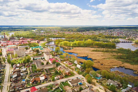 Aerial view of small town. Dobrush, Belarusの写真素材