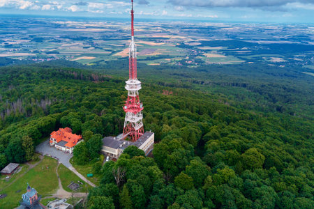 Aerial view of beautiful landscape in Mountains with forest. Sleza mountain near Wroclaw in Poland. Nature backgroundの写真素材