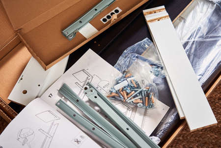 Manual instruction and details for assembling furniture, close up