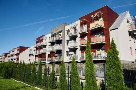 Building facade with geometric pattern. Modern architecture. Residential building in europe city