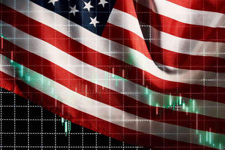 USA flag on background with stock market graph, Forex trading and investment conceptの写真素材