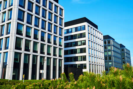 Modern residential complex. Facade of new house block in Europe. Complex of apartment residential...