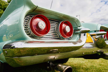 Retro car detail, Red rear light of old vintage american carの写真素材