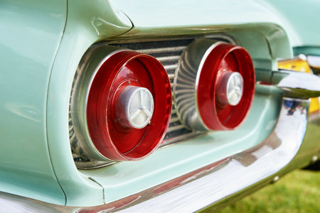 Retro car detail, Red rear light of old vintage american carの写真素材