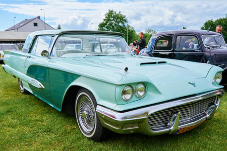Turquoise Ford Thunderbird at vintage car show, American classic retro car. Katy Wroclawskie, Poland...