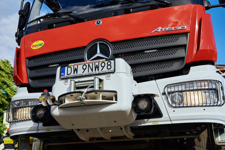 Side view of firetruck with equipment for rescue operations. Katy Wroclawskie, Poland - May 28, 2022のeditorial素材