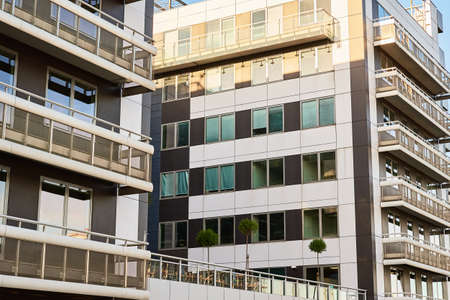European modern apartment residential area, Urban landscape in city, Facade of residential building...