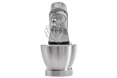 Silver food processor on white background isolated, kitchen electric mixer, Modern kitchen appliance...