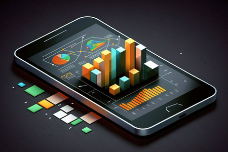 Big data analytics report. Online business analytics infographic with diagrams and charts. Investing, trading and finance management instruments. Generative AIの素材
