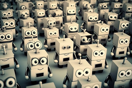 Robot crowd in rows. robot army. Generative AIの素材