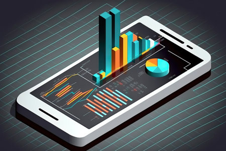 Smartphone with infographics on the screen. Isometric vector illustration.の素材