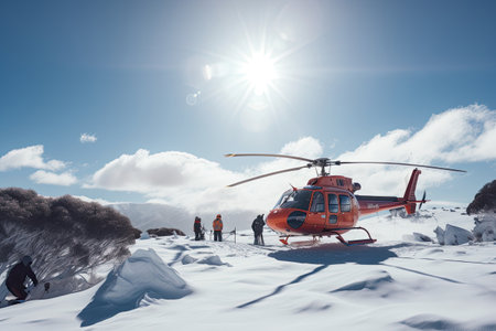 Helicopter in the mountains. The concept of rescue and rescue services.の素材