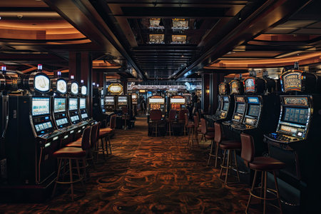 Luxury casino interior with slot machines. 3D Renderingの素材