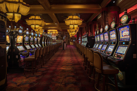 Luxury casino interior with slot machines. Gambling addiction. Generative AIの素材
