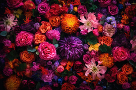 Vintage bouquet of beautiful flowers. Colorful floral background. Flowers composition. Created with Generative AIの素材