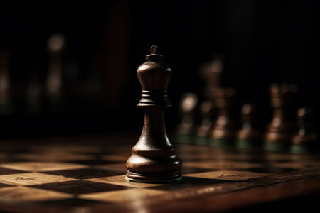 Chess pieces on chessboard, dark background. Strategy and tactics for winning. Created with Generative AIの素材