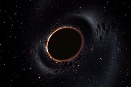 Black hole illustration in outer space. Wormhole in universe. Created with Generative AIの素材