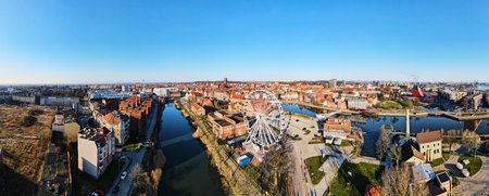 Aerial view of Gdansk city in Poland. Historical center in old town in european city. Panoramic view of modern european cityの写真素材