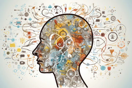 Process of human thinking. Illustration of consciousness Silhouette of man head with neural connections in brain. Created with Generative AIの素材