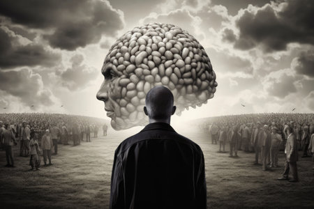 Process of human thinking. Illustration of consciousness Silhouette of man head with neural connections in brain. Created with Generative AIの素材