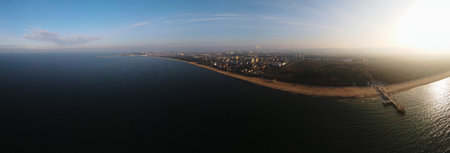 Sea shore with view of Gdansk city, aerial view. Baltic Sea in Poland. Beautiful natural landscape...