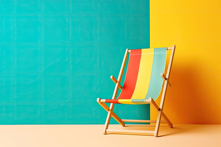 Lounge chair on colored background. Summer vacation concept. Created with Generative AIの素材