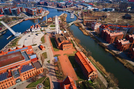 Aerial view of Gdansk city in Poland. Historical center in old town in european city. Panoramic view of modern european cityの写真素材