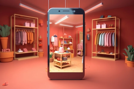 Fashion store interior in smartphone application. Shopping with augmented realityの素材