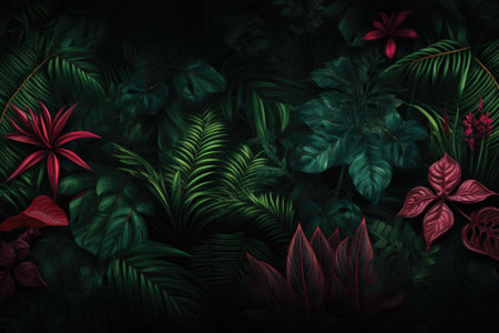 Exotic tropical leaves. Natural pattern with jungle plants. Summer background in minimalistic styleの素材