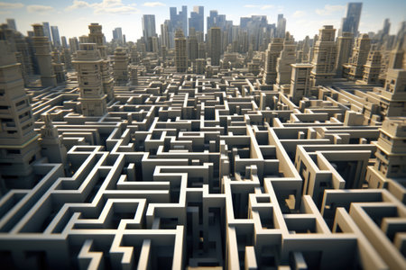 City as maze with streets and high rising buildings. Futuristic architectureの素材
