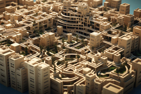 City as maze with streets and high rising buildings. Futuristic architectureの素材