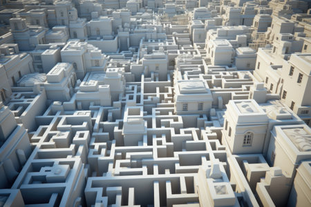 City as maze with streets and high rising buildings. Futuristic architectureの素材