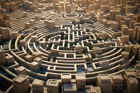 City as maze with streets and high rising buildings. Futuristic architectureの素材