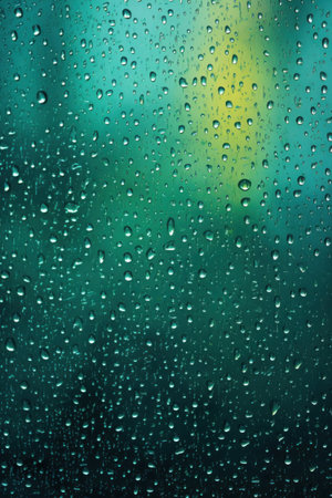 Raindrops on glass with blurred background. Abstract texture with drops on windowの素材